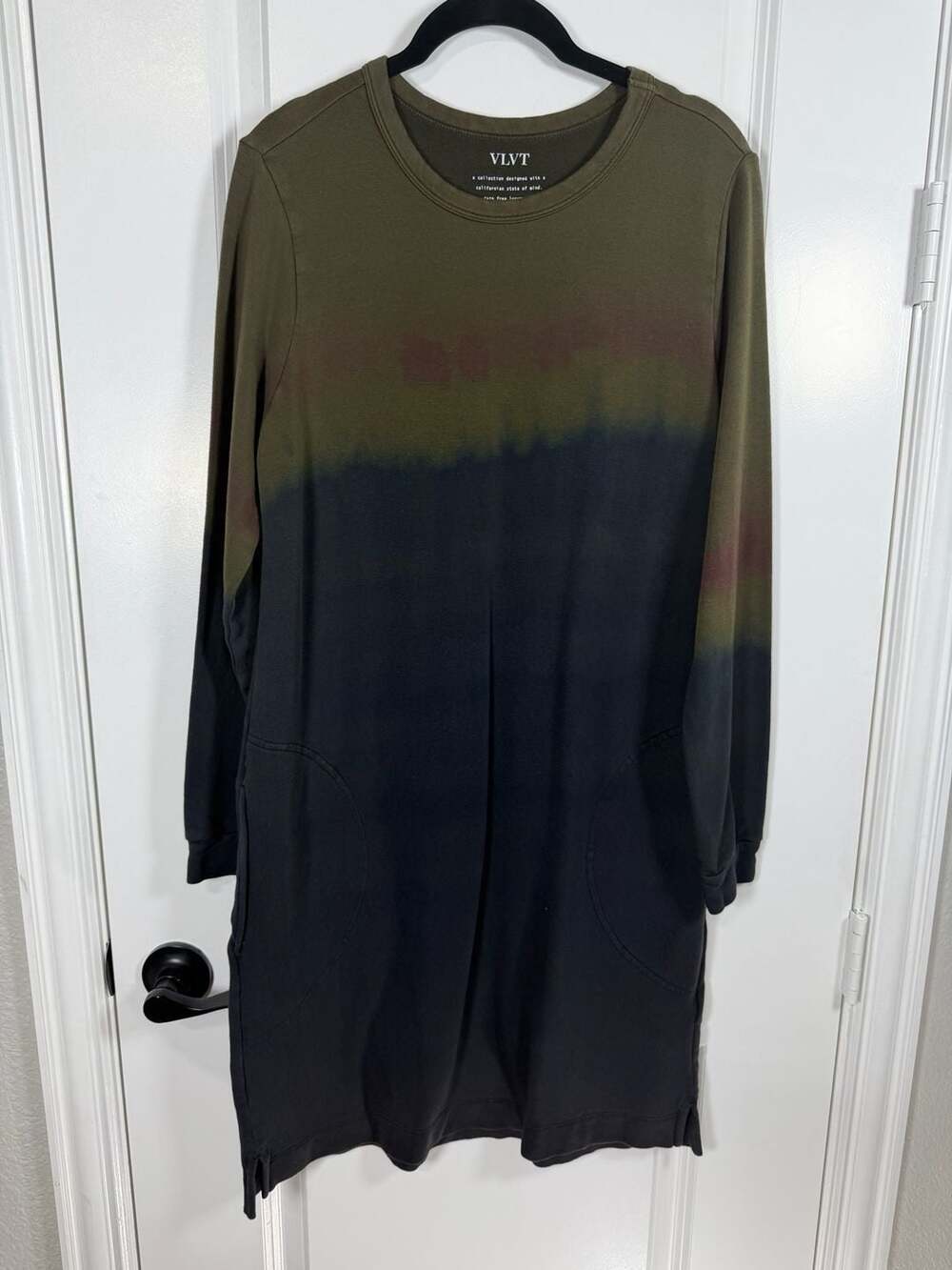 VELVET Green Ombre Dip Dye Long Sleeve Sweatshirt Dress with Pockets